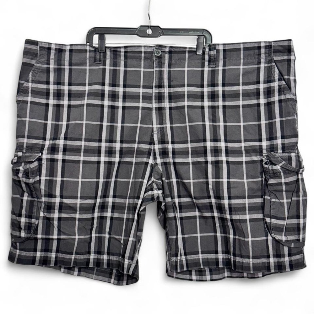 True Nation Plaid Cargo Shorts Sz 58 Gray Black Utility Casual Big Tall Street